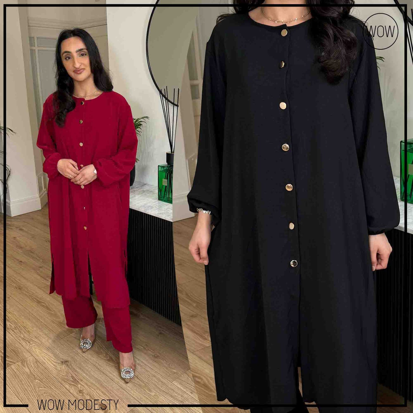 7 BUTTON MODESTY WEAR TWIN SET SUIT ABAYA LONG DRESS AND TROUSER   10-18