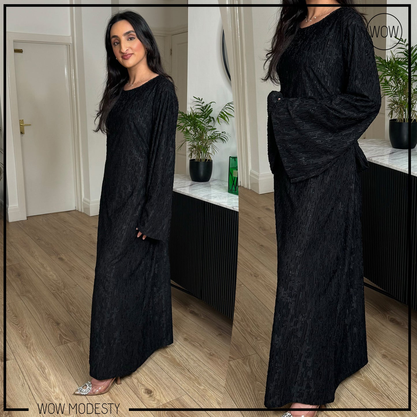 FLARED SLEEVE ABAYA DRESS WITH TIE BACK UK 8 - 14