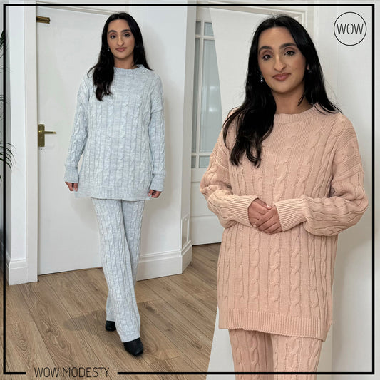 KNITTED CO-ORD CABLE LOUNGEWEAR SET